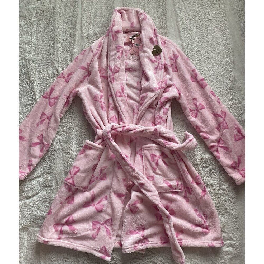 JUICY COUTURE Plush Soft Coquette‎ PINK BOWS 36" Plush LUXE ROBE Size L/XL NEW